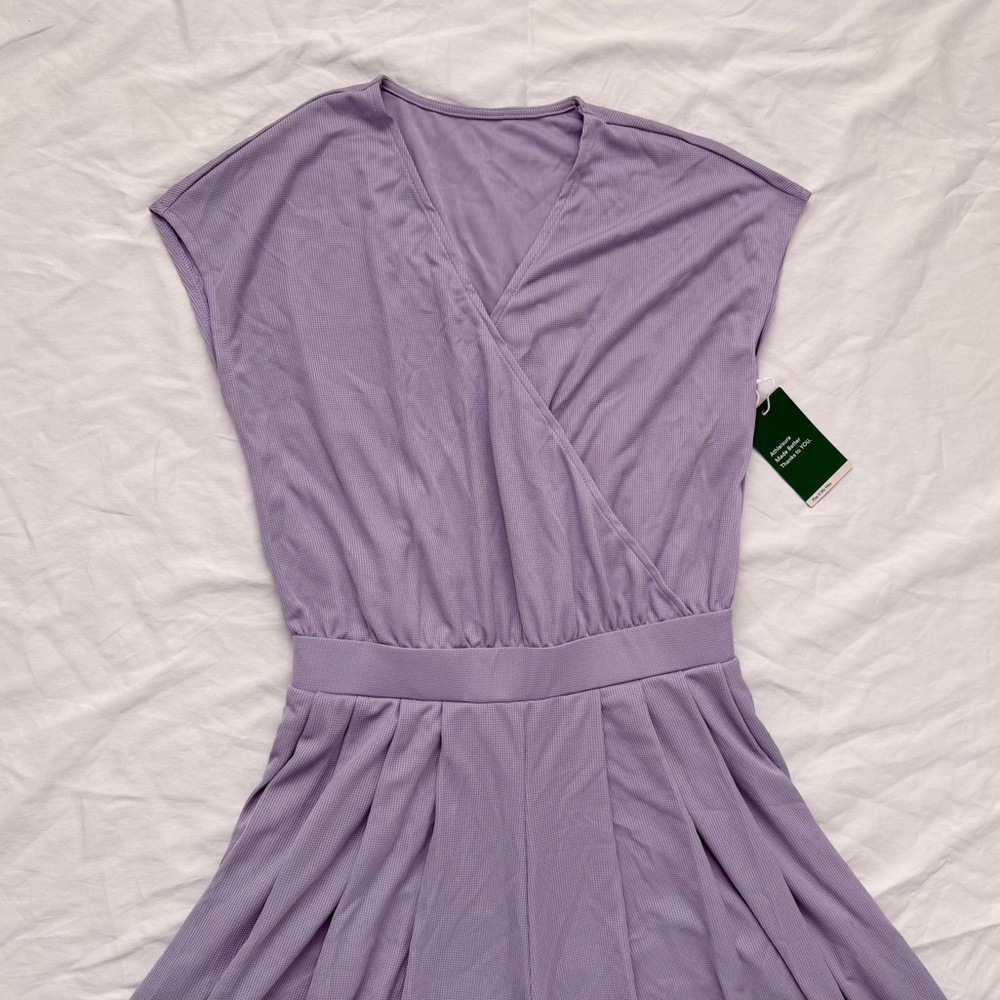 V Neck Short Sleeve Side Pocket Wide Leg Flowy Waffle Casual Jumpsuit | S Petite - Picture 12 of 16
